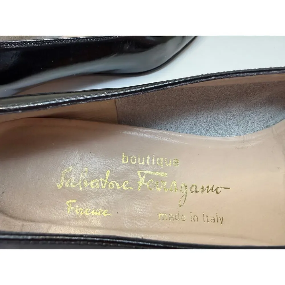 Salvatore Ferragamo Black Patent Leather Flats Sz 10